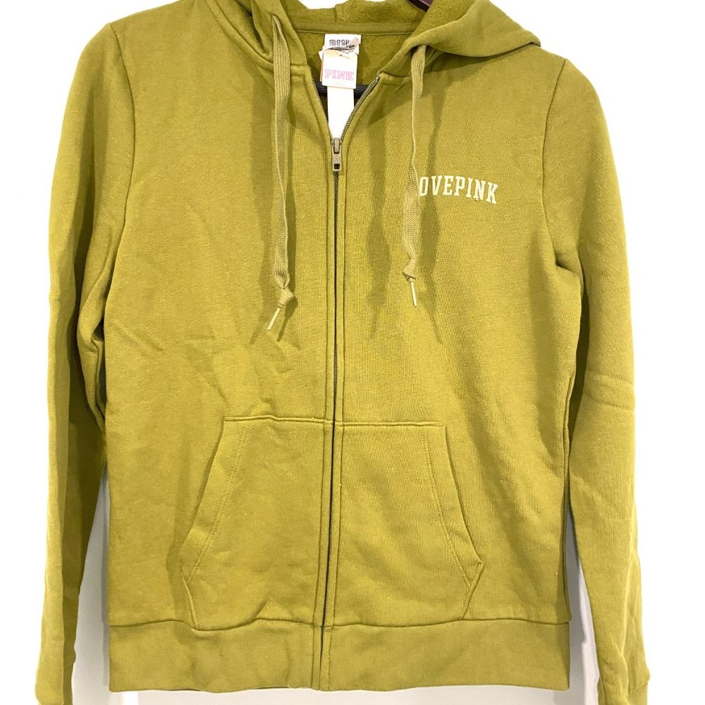 VICTORIA'S SECRET PINK EVERYDAY PERFECT FULL-ZIP Logo Green Size Small NWT